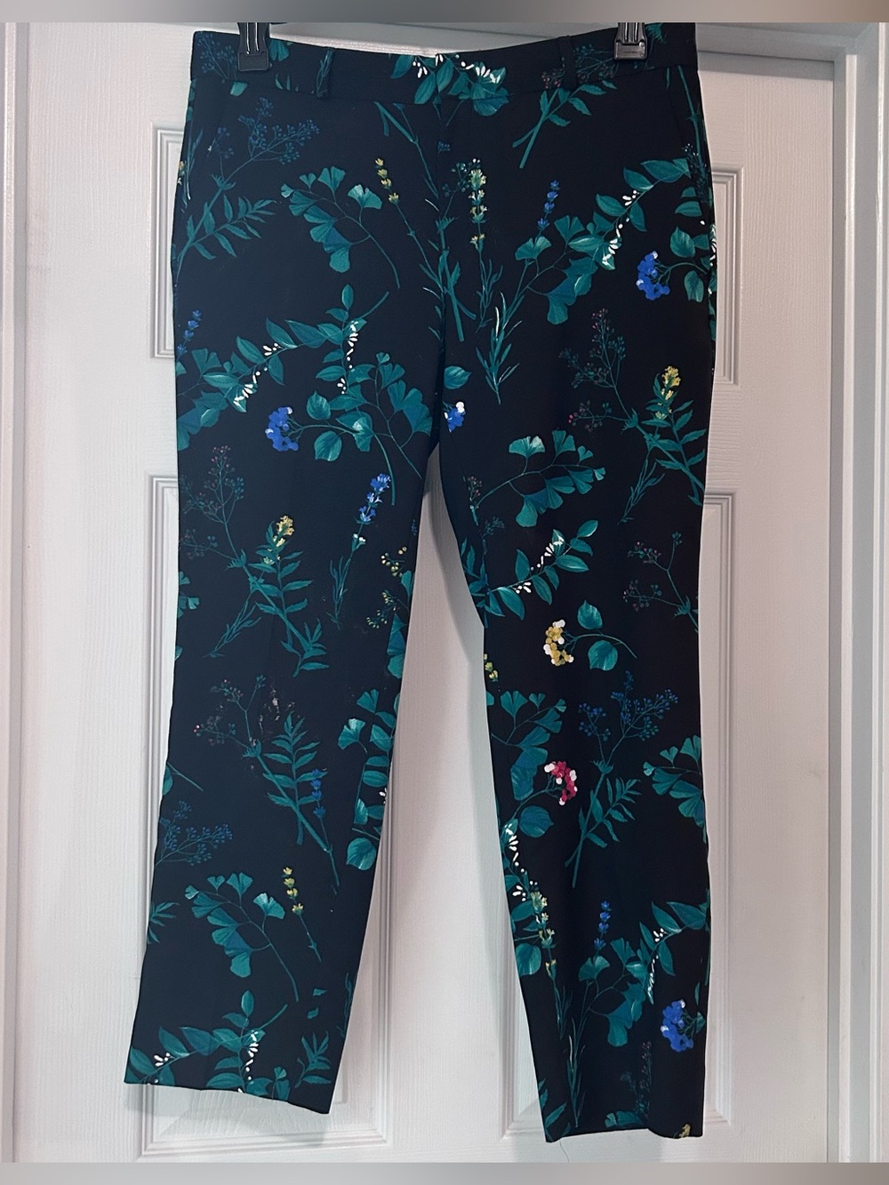 Banana Republic EUC Women’s Size 10 Avery Pants Black Background Vibrant Floral